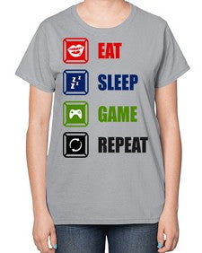 eat sleep game repeat 77# - video games-  Ladies T-Shirt