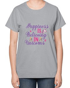 happiness is believing in unicorns 155# - unicorn-  Ladies T-Shirt