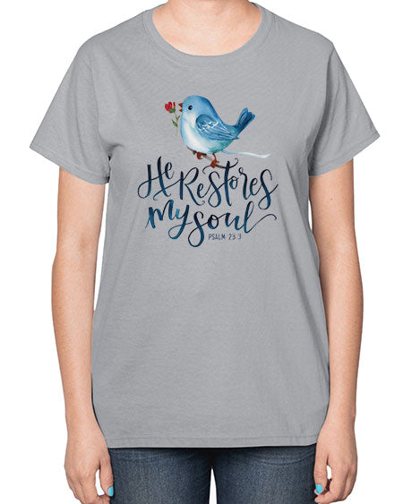 he restores my soul 39# - birds-  Ladies T-Shirt