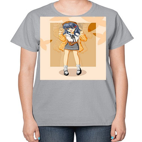 of beautiful girl with jacket 132# - anime-  Ladies T-Shirt