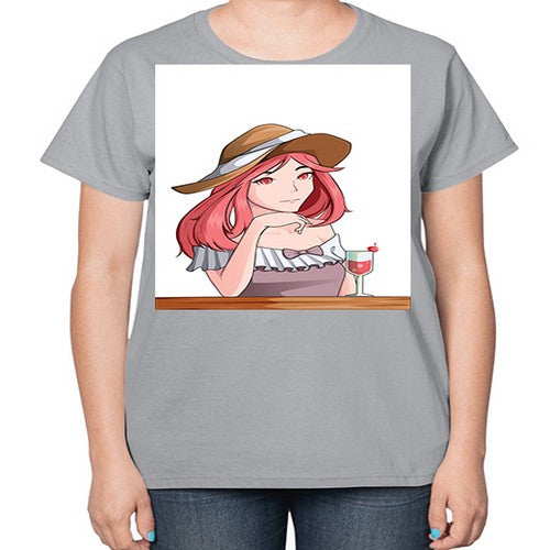 pretty woman with fresh juice in summer 37# - anime-  Ladies T-Shirt