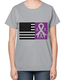 usa flag with alzheimers cancer 219# - alzheimers-  Ladies T-Shirt