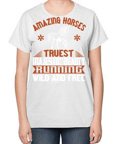 Amazing horses Truest Majestic Beauty Running wild and free Style 23# - horse-  Ladies T-Shirt
