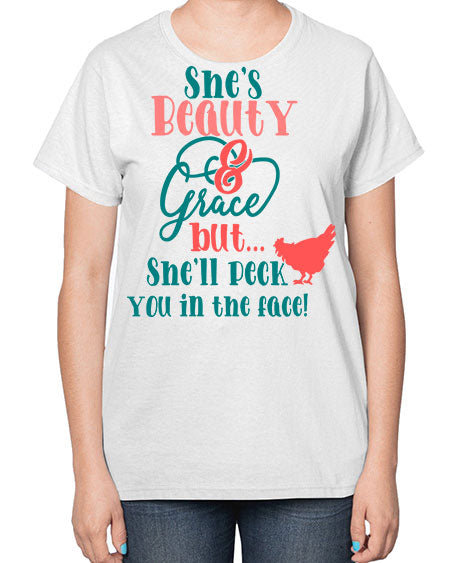 Chicken Beauty And Grace - chicken-  Ladies T-Shirt