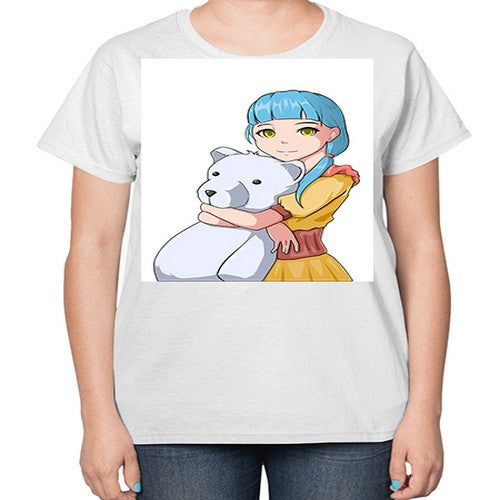 Cute girl with bear doll 26# - anime-  Ladies T-Shirt