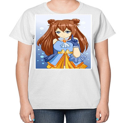 Cute little beautiful girl blue gold clothes cartoon 171# - anime-  Ladies T-Shirt