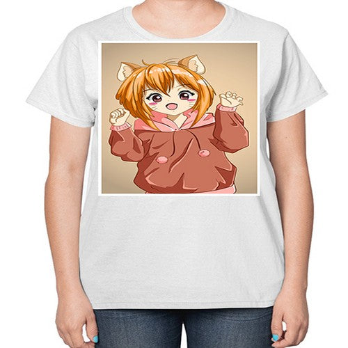 Cute little girl with accessories cat cartoon 170# - anime-  Ladies T-Shirt
