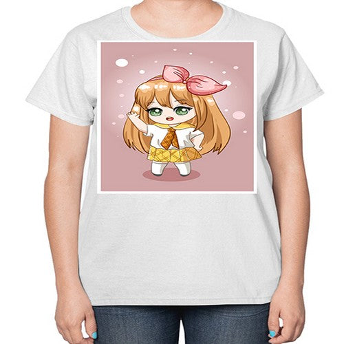 Cute little girl yellow hair wearing uniform 130# - anime-  Ladies T-Shirt