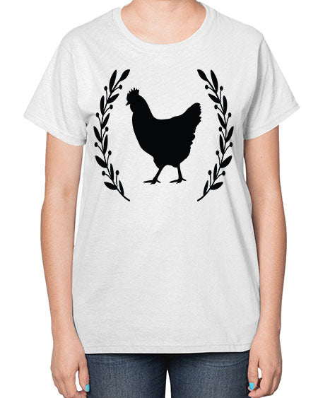 Floral Wreath Chicken - chicken-  Ladies T-Shirt