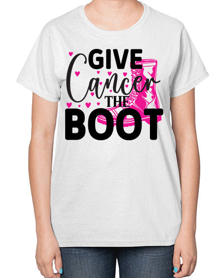 Give Cancer the Boot 24# - breast cancer-  Ladies T-Shirt