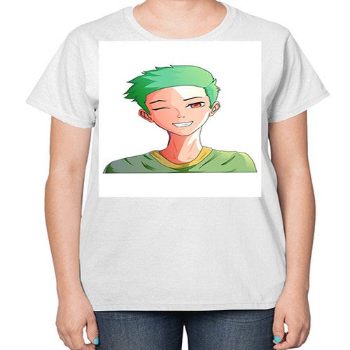 Handsome boy green hair wearing green shirt 35# - anime-  Ladies T-Shirt