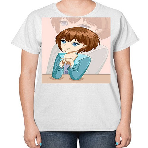 Happy beautiful and elegant girl brown hair 36# - anime-  Ladies T-Shirt