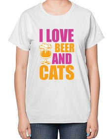 I Love Beer And Cats - cats-  Ladies T-Shirt