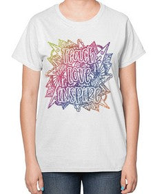 Mandala Teach Love Inspire Rainbow Glitter 762# - mandala-  Ladies T-Shirt