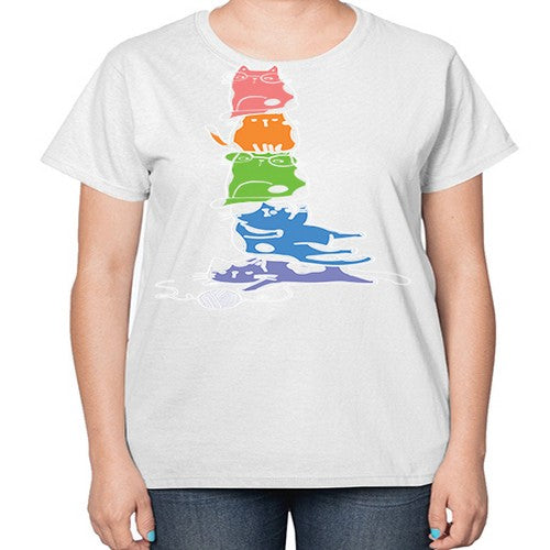 Pride Kawaii Cats Pile Cute Anime 277# - anime-  Ladies T-Shirt