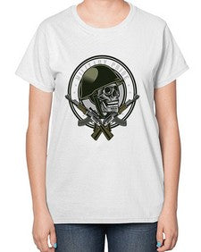 Skull Soldier 1066# - skull and bones-  Ladies T-Shirt