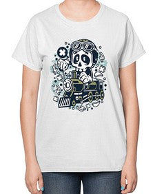 Skull Train 1067# - skull and bones-  Ladies T-Shirt