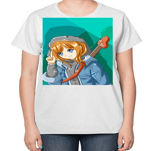 Swag and cute girl with a guitar 50# - anime-  Ladies T-Shirt