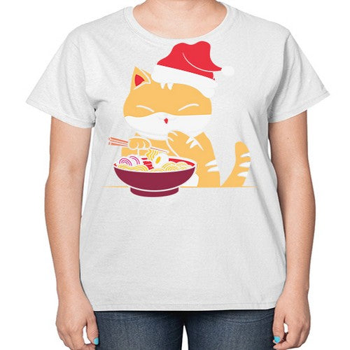 Xmas Kawaii Anime Shiba Inu Eating Ramen 289# - anime-  Ladies T-Shirt