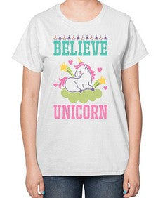 believe unicorn 45# - unicorn-  Ladies T-Shirt
