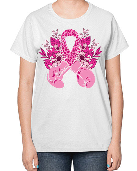 boxing gloves breast cancer - breast cancer-  Ladies T-Shirt