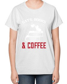 cats book and coffee Style 37# - cats-  Ladies T-Shirt