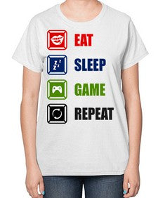 eat sleep game repeat 77# - video games-  Ladies T-Shirt