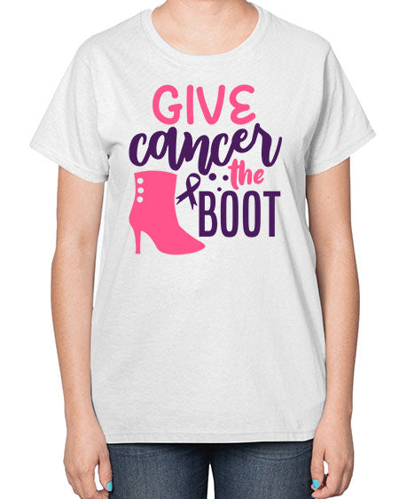 give cancer the boot Style 11# - breast cancer-  Ladies T-Shirt