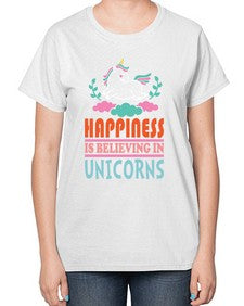 happiness is believing in unicorns 152# - unicorn-  Ladies T-Shirt