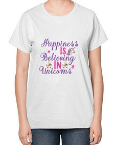 happiness is believing in unicorns 155# - unicorn-  Ladies T-Shirt