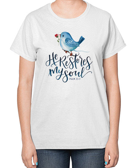 he restores my soul 39# - birds-  Ladies T-Shirt