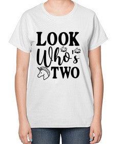 look whos two 267# - unicorn-  Ladies T-Shirt