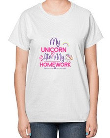 my unicorn ate my homework 322# - unicorn-  Ladies T-Shirt
