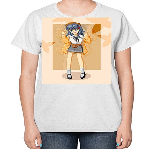 of beautiful girl with jacket 132# - anime-  Ladies T-Shirt