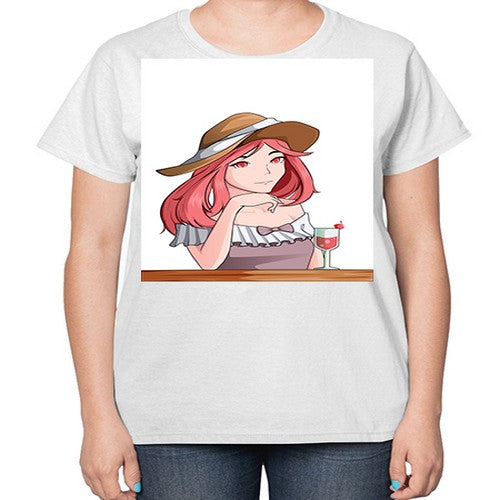 pretty woman with fresh juice in summer 37# - anime-  Ladies T-Shirt
