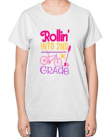 rollin into second grade 783# - second grade-  Ladies T-Shirt
