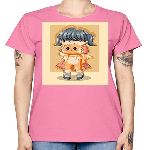 Cute girl with cat animal day 135# - anime -  Missy T-Shirt