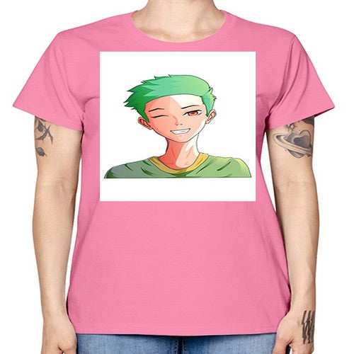 Handsome boy green hair wearing green shirt 35# - anime -  Missy T-Shirt