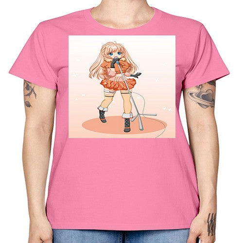 Happy and beautiful singer woman with microphone 160# - anime -  Missy T-Shirt