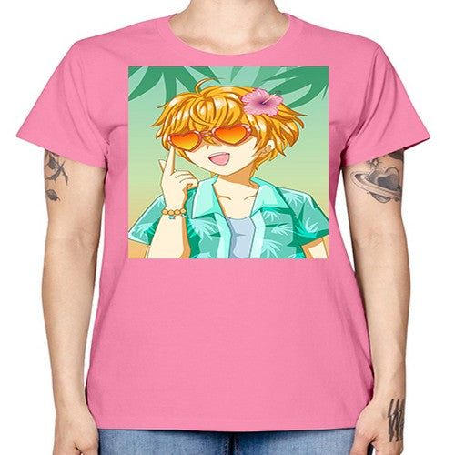 Happy and cute boy with glasses in beach in the summer 180# - anime -  Missy T-Shirt