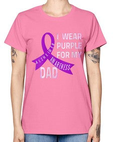 Womens I Wear Purple for My Dad Alzheimers Disease Awareness VNeck 221# - alzheimers -  Missy T-Shirt