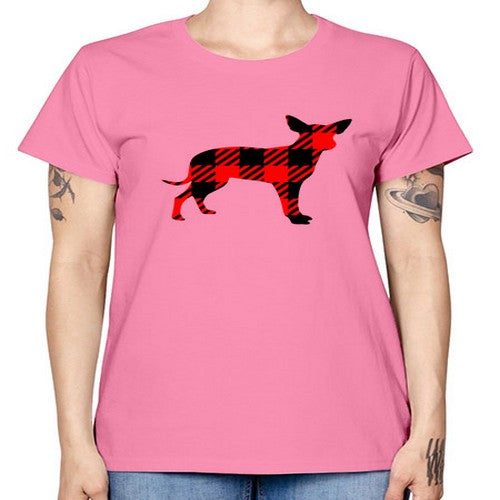 buffalo plaid pointed ear dog 64# - dogs -  Missy T-Shirt
