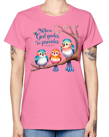 where god guides, he provides 77# - birds -  Missy T-Shirt