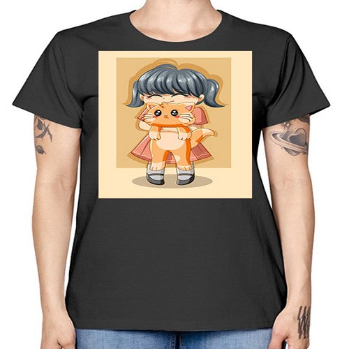 Cute girl with cat animal day 135# - anime -  Missy T-Shirt