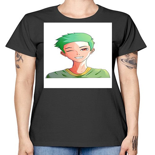 Handsome boy green hair wearing green shirt 35# - anime -  Missy T-Shirt