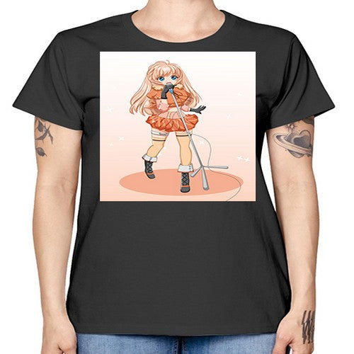 Happy and beautiful singer woman with microphone 160# - anime -  Missy T-Shirt