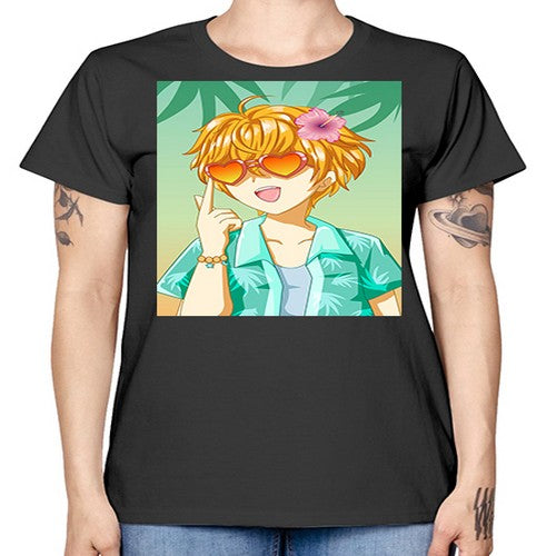 Happy and cute boy with glasses in beach in the summer 180# - anime -  Missy T-Shirt
