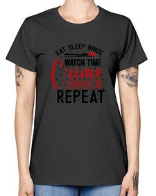 eat sleep binge watch time crime shows repeat 413# - true crime -  Missy T-Shirt