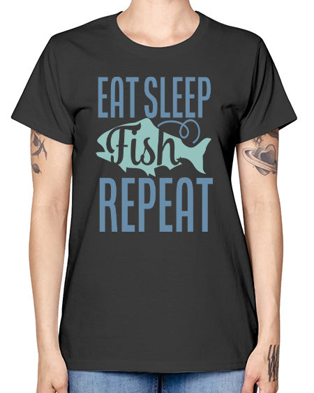 eat sleep fish repeat 84# - shark-fish -  Missy T-Shirt