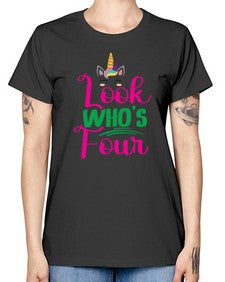 look whos four 261# - unicorn -  Missy T-Shirt